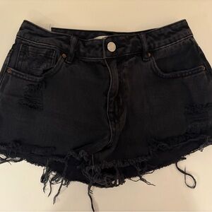 Black Distressed Denim Shorts